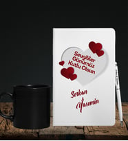 Sevgililer Gününe Özel Defter Kalem & Siyah Varil Kupa Hediye Seti 4