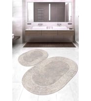 Dijital Baskılı Kaymaz Taban Yıkanabilir Oval 2'li Klozet Takımı Banyo Paspası NOKZ-HT-372 (Bej)