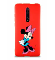 Xiaomi Mi 9T Soft Premier Kapak Minnie Mouse-F Tasarımlı Silikon Kılıf - Kırmızı (Şeffaf)
