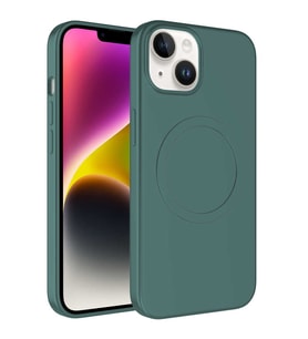 Lexroo iPhone 14 Plus Kılıf M-safe Wireless Şarj Özellikli Pastel Renk Silikon Plas Kılıf - Koyu Yeşil