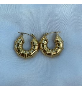 Yeni Vintage Halka Model Çelik Küpe 14 Ayar Altın Kaplama