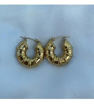 Yeni Vintage Halka Model Çelik Küpe 14 Ayar Altın Kaplama