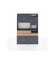 Arges Dolap 10 Raflı 3 Çekmeceli 6 Kapaklı 132x30x195 Antrasit-Antrasit/Çam