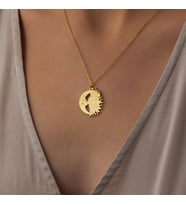 Ay Güneş Kolye - Gümüş Ay Kolye - 18 Ayar Altın Dolgulu Kolye