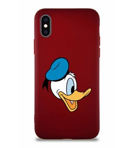 Apple iPhone X Soft Premier Kapak Donald Duck-F Tasarımlı Silikon Kılıf - Mürdüm (Şeffaf)