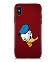 Apple iPhone X Soft Premier Kapak Donald Duck-F Tasarımlı Silikon Kılıf - Mürdüm (Şeffaf)
