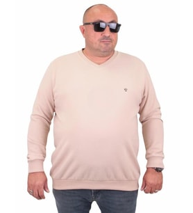 Starbattal Büyük Beden Selanik V Yaka Classic Sweat 23201 BEJ