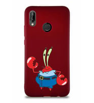 Huawei P20 Lite Soft Premier Kapak Bay Yengeç Tasarımlı Silikon Kılıf - Mürdüm (Şeffaf)