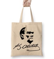 Atatürk İmzalı Bez Çanta Uzun Saplı