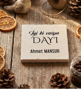 Kişiye Özel Dayıya Hediye Bardak Altlığı Doğum Günü Hediyesi (Krem)