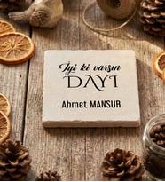 Kişiye Özel Dayıya Hediye Bardak Altlığı Doğum Günü Hediyesi (Krem)