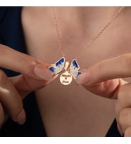 Rose Gold Kaplama Kişiye Özel Mavi Kelebek Kolye
