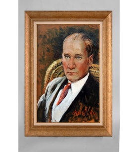 Altın Varaklı Paspartulu Çerçeveli Atatürk Tablo sd430