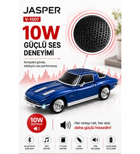 Jasper Jpr-1507 Mavi 10w Bluetooth Hoparlörlü Retro Araba Tasarım – Fm Radyo, Usb, Tf Kart, Aux Ve M
