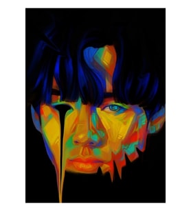 Renkli Gerçeküstü Bts V Dijital Portre Resim Tablo Ahşap Poster Dekoratif Kod249