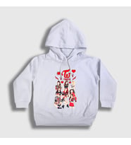 Presmono Unisex Çocuk Beyaz Hearts K-Pop Twice Kapüşonlu Sweatshirt 280302tt