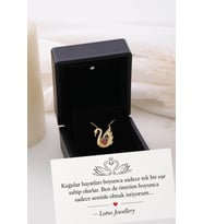 Işıklı Kolye Kutulu Gümüş Kuğu Swan Kalp Kolye - 925 Ayar Gümüş Kolye