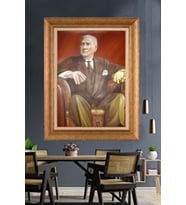 Altın Varaklı Çerçeveli Paspartulu Atatürk Tablo nh162 (Gold)