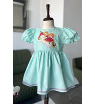 PRENSES KIZ UNİCORN ŞEKER BASKILI POPLİN SU YEŞİLİ KIZ ÇOCUK BEBEK ELBİSE