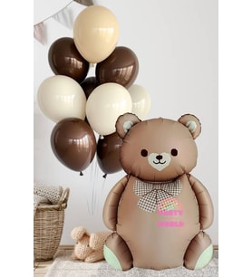 Papyonlu Kahverengi Ayıcık Folyo Balon & 10’lu Kahverengi Tonlar Balon Seti