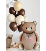 Papyonlu Kahverengi Ayıcık Folyo Balon & 10’lu Kahverengi Tonlar Balon Seti