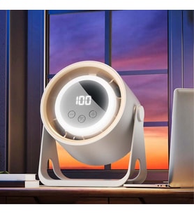 6 Kademeli Şarjlı Masaüstü Fan – Dijital LED Ekranlı, Oynar Başlıklı, LED Işıklı, Askılı ve Duvara Monte Edilebilir Fan K6 (5680)