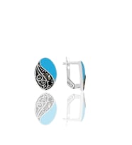 Gümüş mavi mineli oval markazit taşlı küpe  SGTL11241MAVI