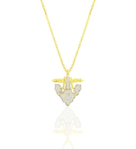 Gümüş altın yaldızlı zirkon taşlı fleur de lis (Zambak) kolye SGTL12679GOLD