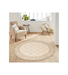 Eliana Home Baskılı, Yıkanabilir Kaymaz Taban Yuvarlak Halı LNA7154 120x120 cm (Bej)