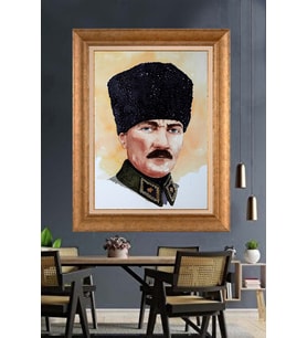 Altın Varaklı Çerçeveli Paspartulu Atatürk Tablo nl151 (Gold)