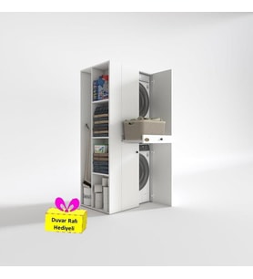Kenzlife çamaşır-kurutma makinesi dolabı ahi evran sol byz 187*090*60 çekmeceli + tekli duvar rafı hediye (Karışık)