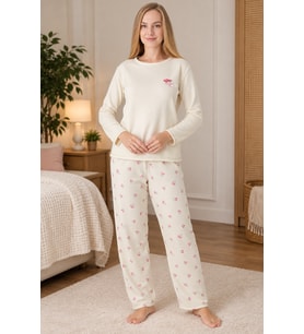 MIRANO 3112 Waffle Soft Kumaş Gül Desenli Kışlık Ev Kadın Pijama Takımı