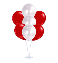 Balon Standlı, 7 Adet - Metalik Kırmızı ve Beyaz Balon (STD)