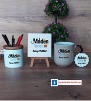 Maden Mühendisi Dekoratif Taş, Kalemlik, Sihirli Oval Kupa Bardak, Ahşap Anahtarlık Hediye (Model 1)