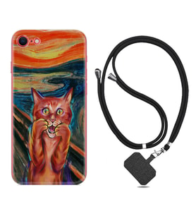 Apple iPhone 5 6 7 8 Plus Se XR Kılıf Boyun Askılı Silikon Tablo Cat 1788