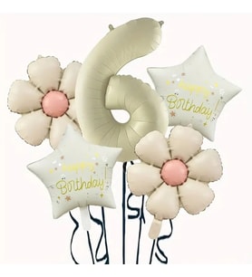 Krem Yıldız 6 Yaş Happy Birthday Yıldız Rakam Folyo Balon Set