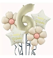 Krem Yıldız 6 Yaş Happy Birthday Yıldız Rakam Folyo Balon Set