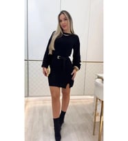 Kadın Uzun Kollu Yuvarlak Yakalı Kısa Triko Elbise