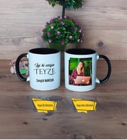 Teyzeye Doğum Günü Hediyesi Kupa Bardak Siyah Fotoğraflı