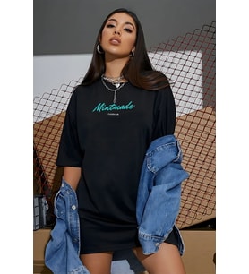 Mintmade Fashion Kadın Oversize Pamuklu Tişört (Siyah)