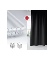 Siyah Renk Banyo Perdesi Askı Hediyeli 180x200cm Tek Kanat Duş Perdesi, L Boru Hediyeli