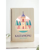 Kastamonu Saat Kulesi Şehir Tasarım Ahşap Kapaklı Defter Kraft Kâğt Özel Tasarım (Akçaağaç Rengi )