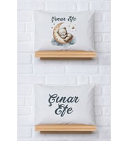 Pia Baby Premium %100 Pamuk İkili İsim Yazılı Erkek Bebek Yastık Kılıfı – 35x45 cm Organik Baskı 5039-13 (Ekru)