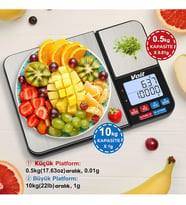 Voit SC21 Hassas Mutfak Terazisi-LCD Ekranlı Dijital Tartı-Paslanmaz Çelik Mutfak Ölçüm Tartısı 10kg/0,5kg & 1g/0,01g