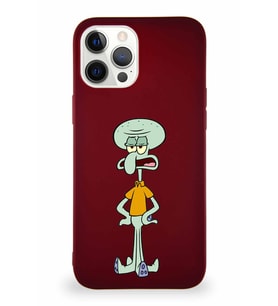 Apple iPhone 12 Pro Max Soft Premier Kapak Squidward Dokunaç Tasarımlı Silikon Kılıf - Mürdüm (Şeffaf)