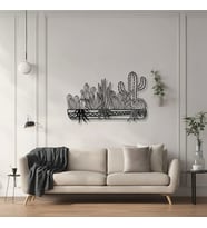 Özel Tasarım Metal Tablolar Kaktüs Dünyası (World of Cactus) Metal Duvar Tablosu Doğal (Siyah)