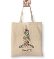 Namaste Meditated Buddha Om Yoga Buddhism Gift Bez Çanta Uzun Saplı
