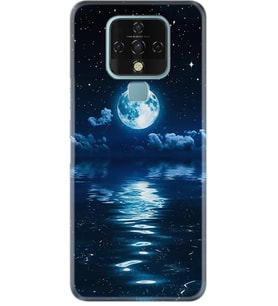 Camon 16 Kılıf Resimli Desenli Baskılı Silikon Kılıf Temperli Cam Night Moon 1133