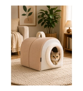 Yıkanabilir 50x30 cm Taşınabilir Kahverengi Kedi Yatağı ve Evi