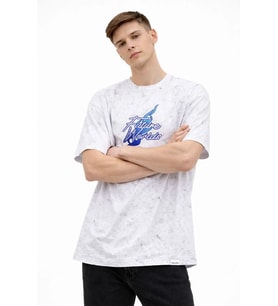 Erkek Asit Yıkamalı Oversize Tişört Bisiklet Yaka Kısa Kol T-shirt - Beyaz